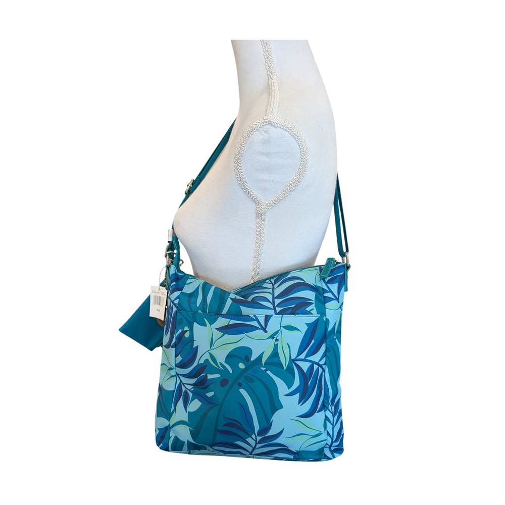Samantha Brown NWT To-Go Tropical Leaf Crossbody Bag Blue Teal Recycled Fabric